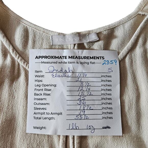 Indah Jumpsuit Small Cream Linen Blend Long Sleeves Neck Tie One Piece Outfit - Picture 15 of 15